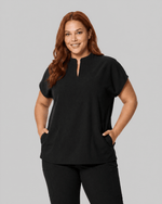 Women's Mandarin Dolman Top Black - Scrubloop