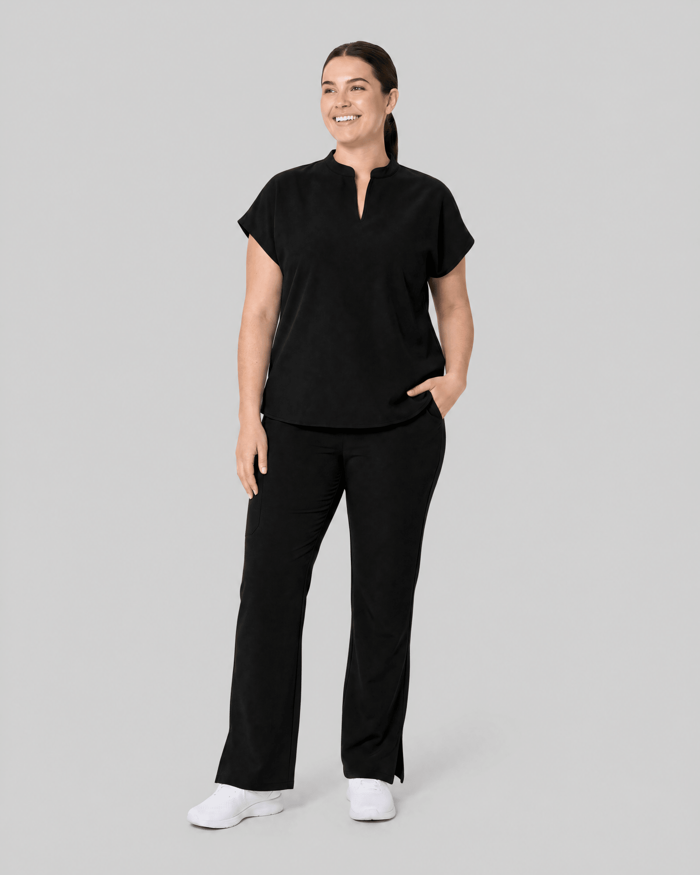 Women's Mandarin Dolman Top Black - Scrubloop