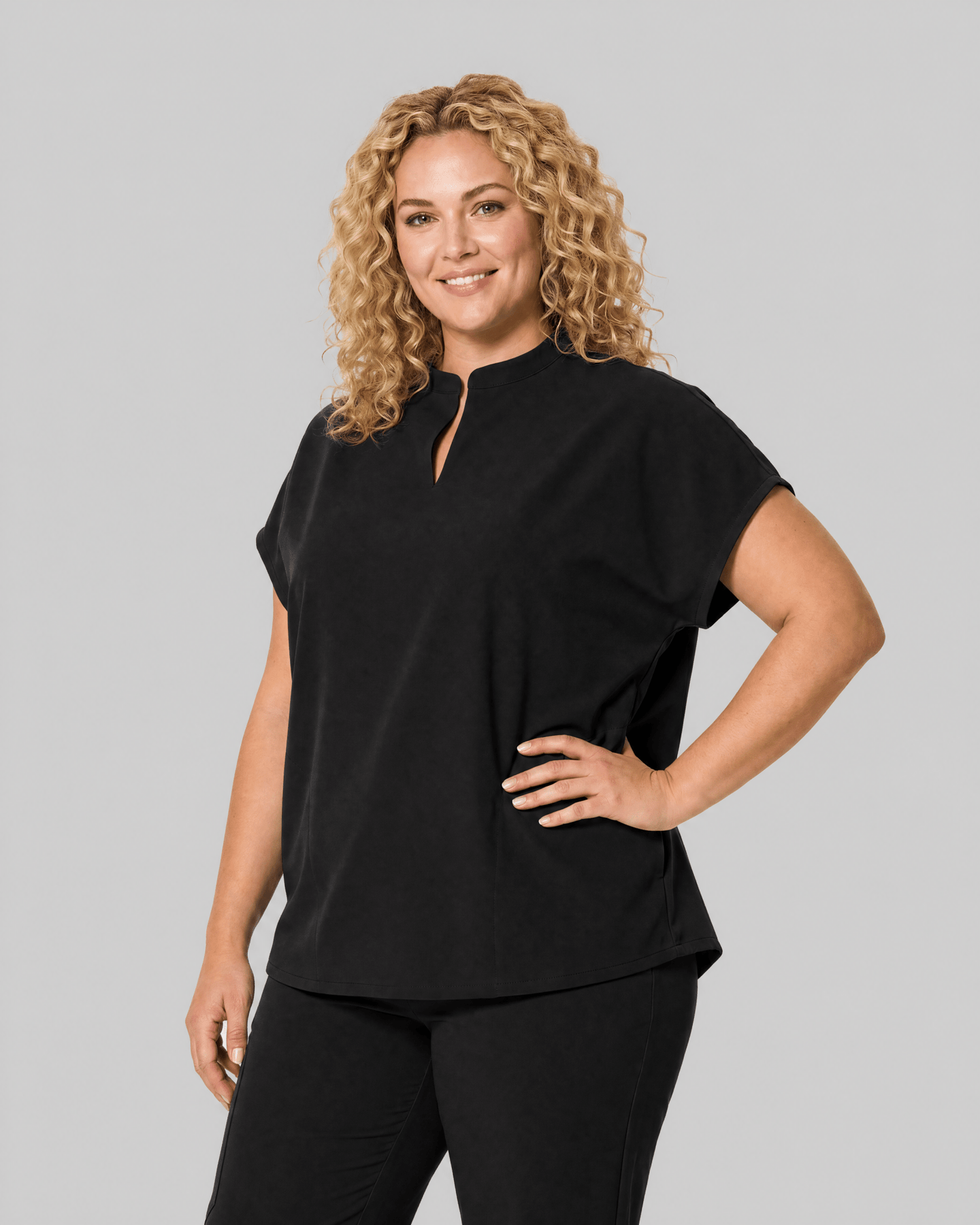 Women's Mandarin Dolman Top Black - Scrubloop