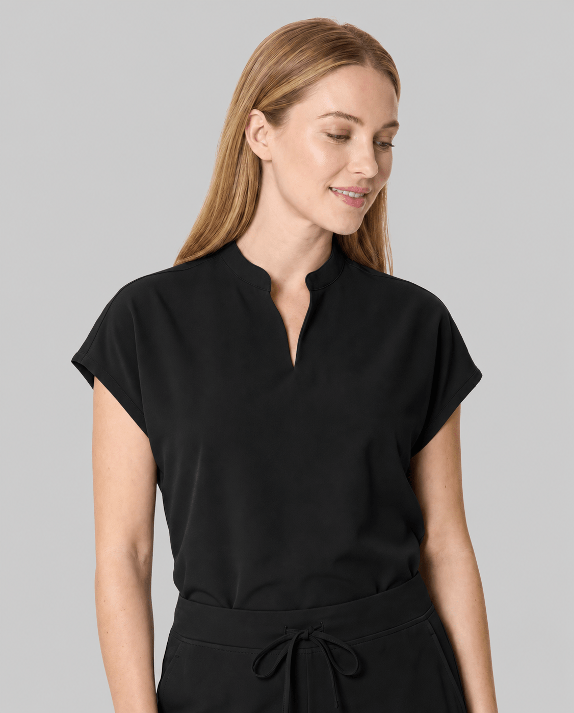 Women's Mandarin Dolman Top Black - Scrubloop
