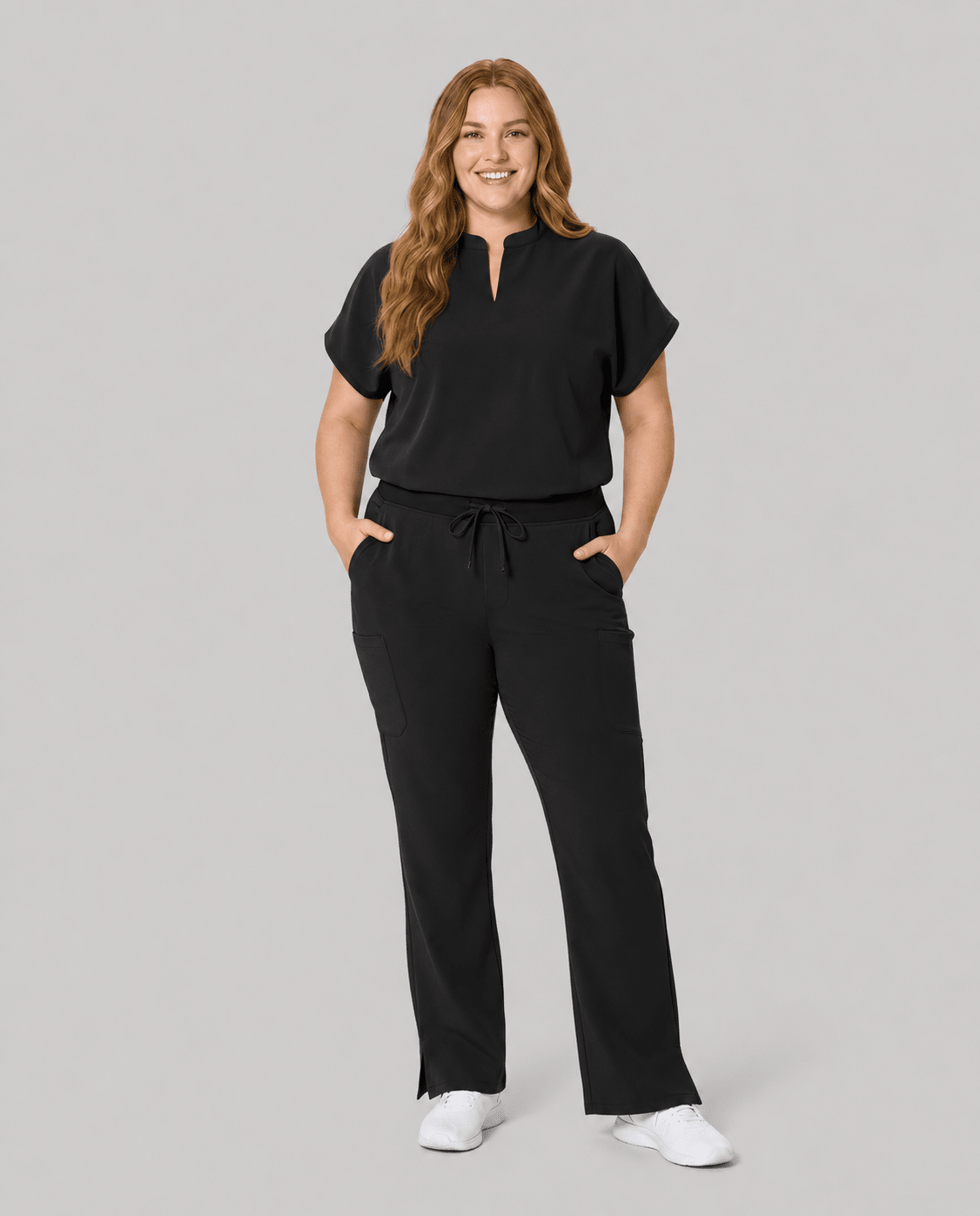 Women's Mandarin Dolman Top Black - Scrubloop