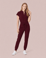 Women's Mandarin Dolman Top Burgundy - Scrubloop