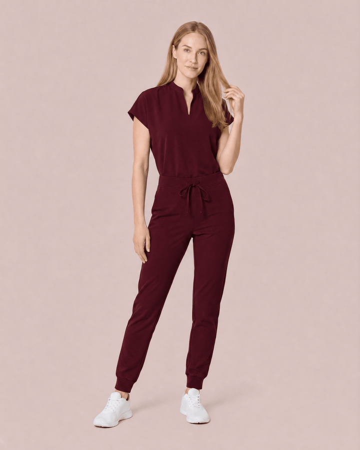 Women's Mandarin Dolman Top Burgundy