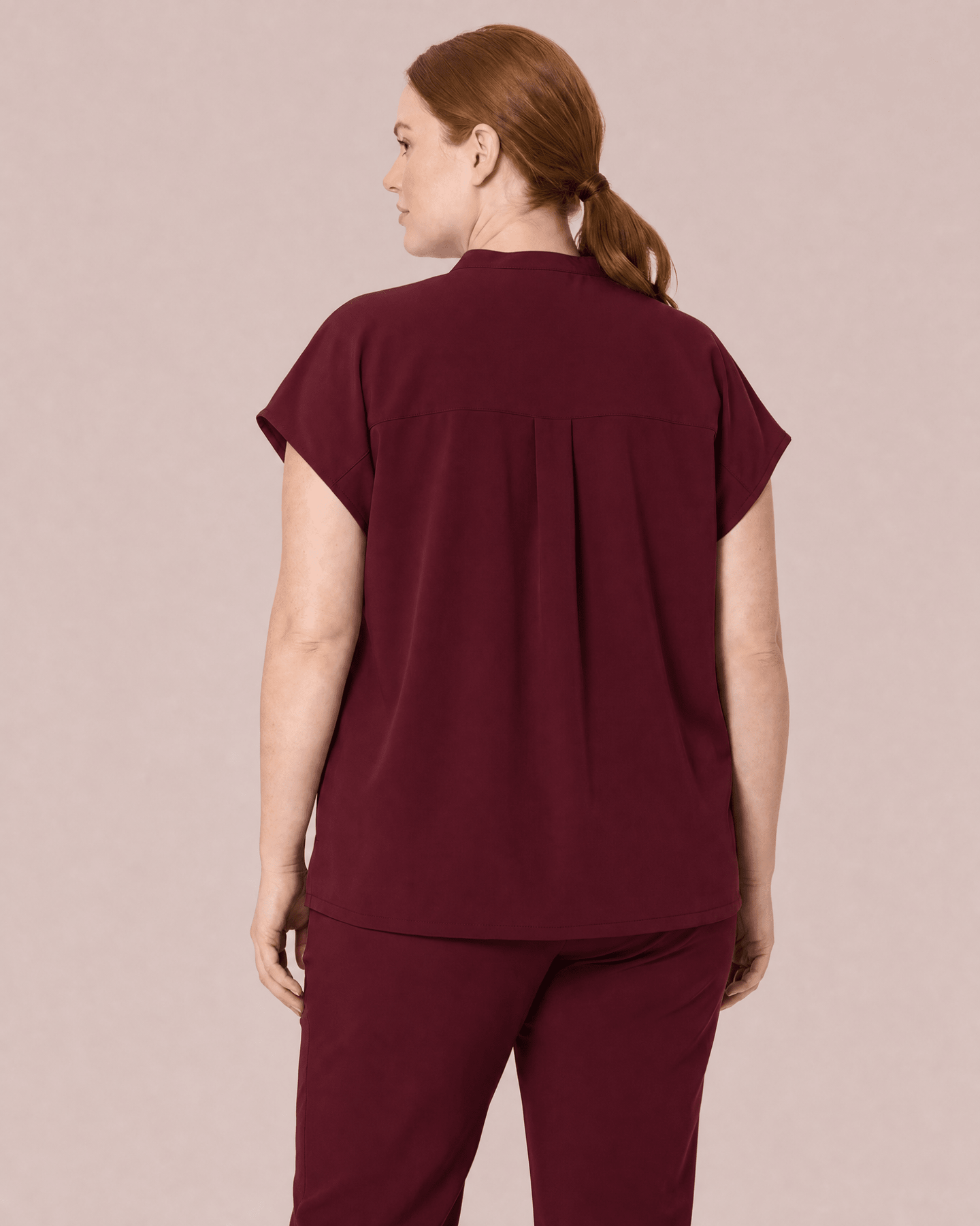 Women's Mandarin Dolman Top Burgundy - Scrubloop