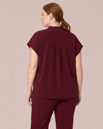 Women's Mandarin Dolman Top Burgundy - Scrubloop