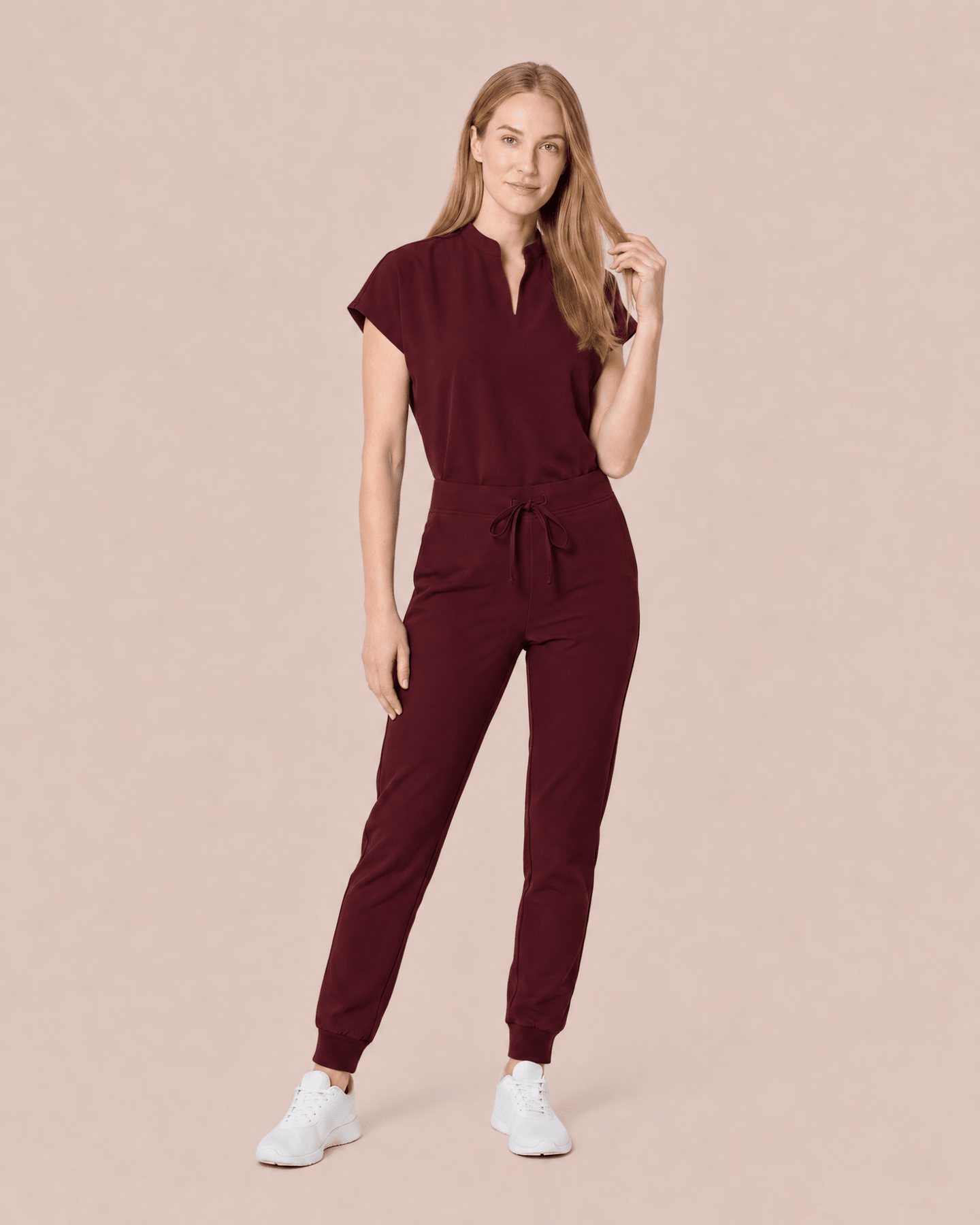 Women's Mandarin Dolman Top Burgundy - Scrubloop