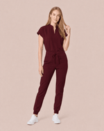 Women's Mandarin Dolman Top Burgundy - Scrubloop
