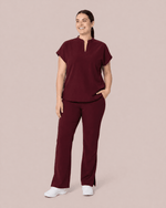 Women's Mandarin Dolman Top Burgundy - Scrubloop