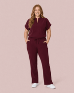 Women's Mandarin Dolman Top Burgundy - Scrubloop
