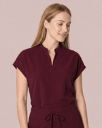 Women's Mandarin Dolman Top Burgundy - Scrubloop