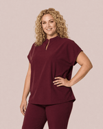 Women's Mandarin Dolman Top Burgundy - Scrubloop