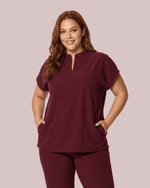 Women's Mandarin Dolman Top Burgundy - Scrubloop
