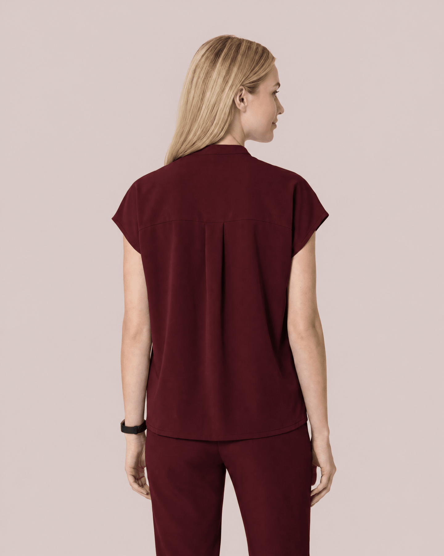 Women's Mandarin Dolman Top Burgundy - Scrubloop