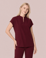 Women's Mandarin Dolman Top Burgundy - Scrubloop