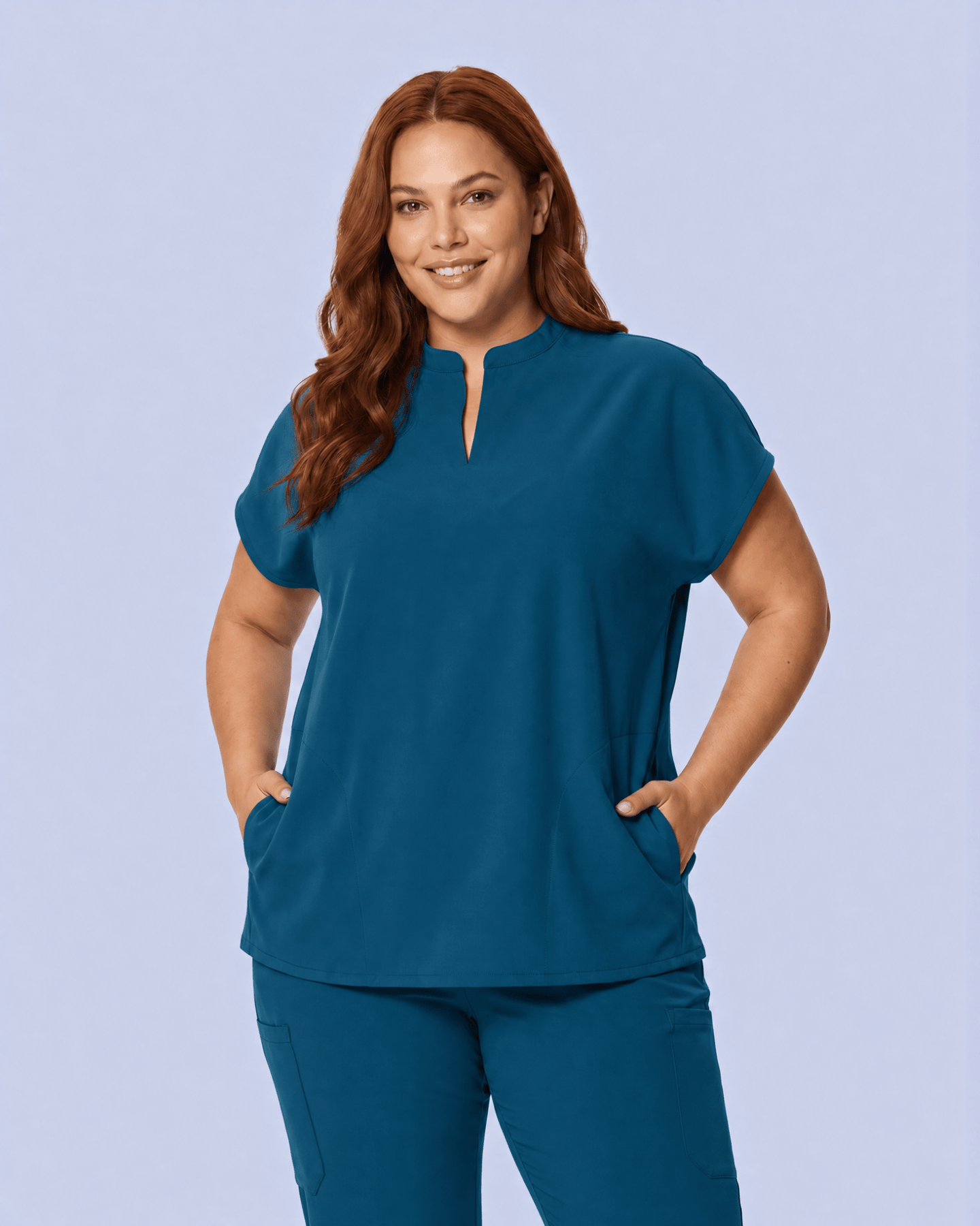 Women's Mandarin Dolman Top Caribbean Blue - Scrubloop