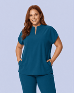 Women's Mandarin Dolman Top Caribbean Blue - Scrubloop