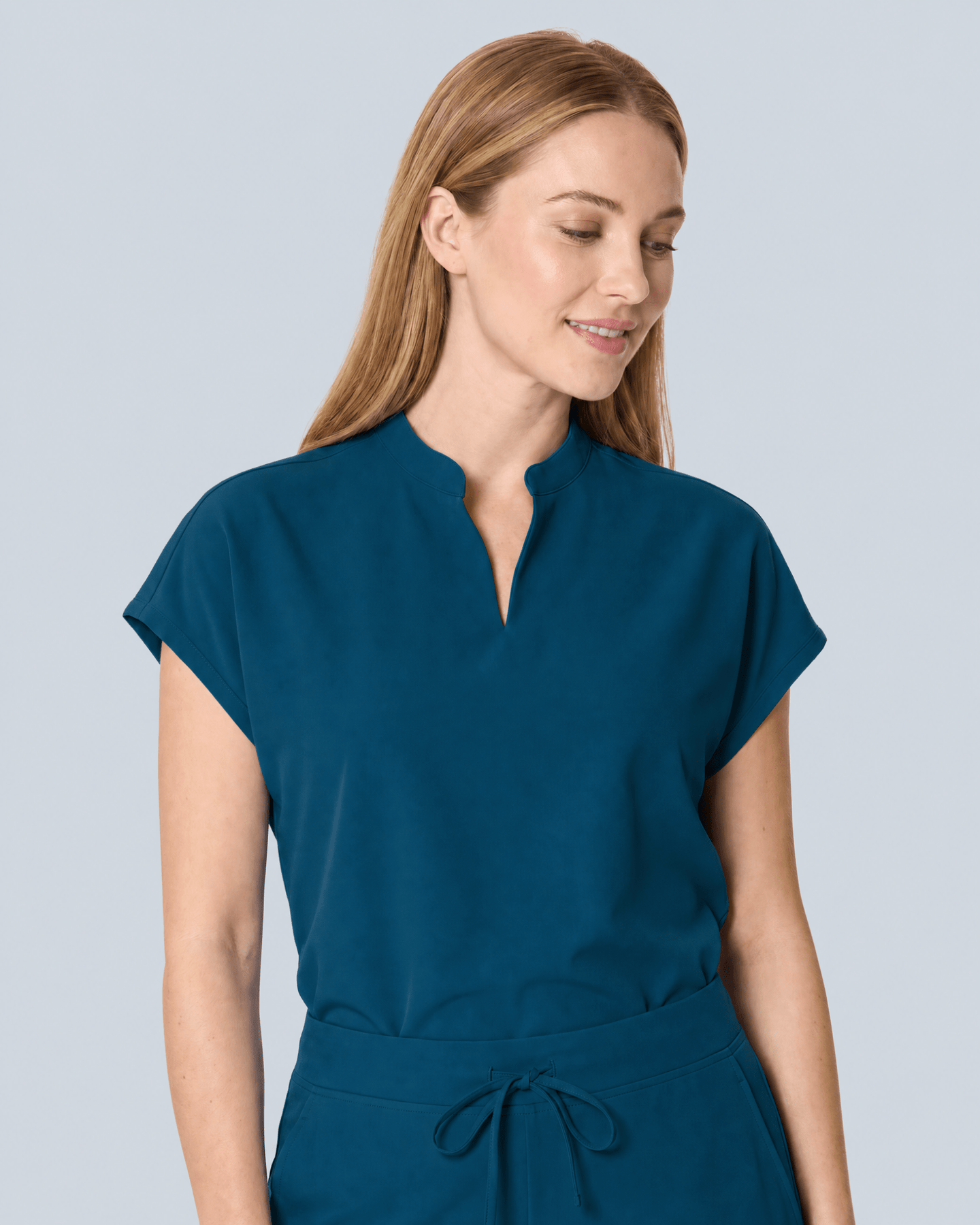Women's Mandarin Dolman Top Caribbean Blue - Scrubloop