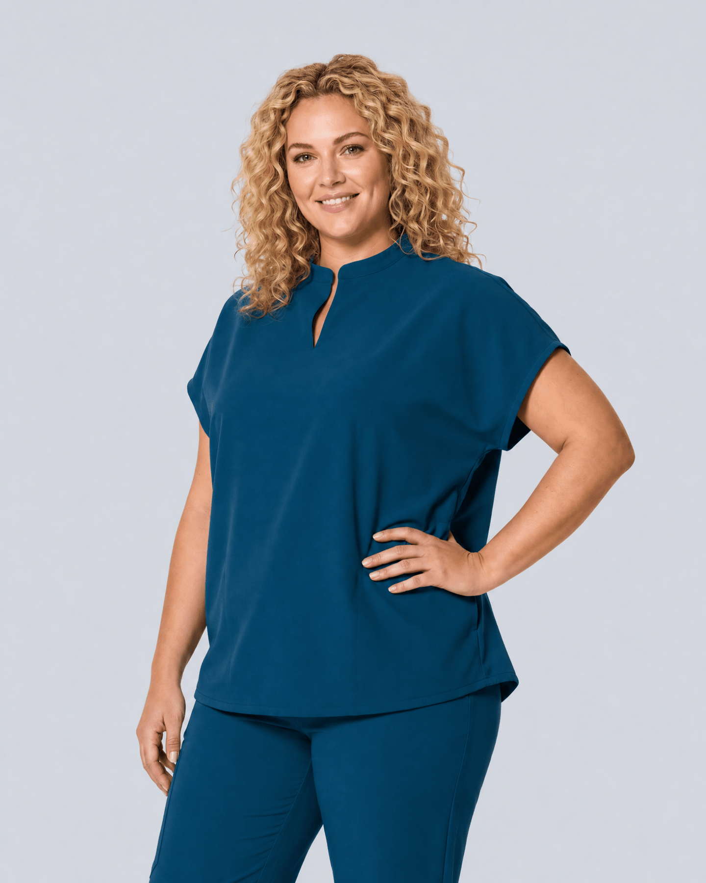 Women's Mandarin Dolman Top Caribbean Blue - Scrubloop