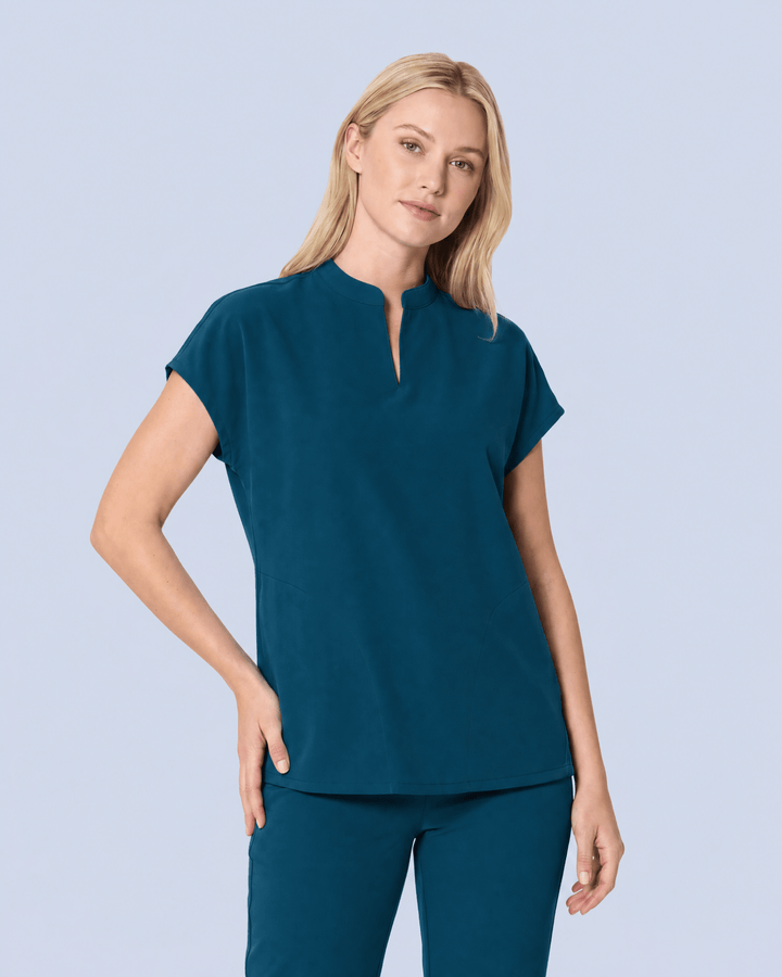 Women's Mandarin Dolman Top Caribbean Blue