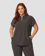 Women's Mandarin Dolman Top Charcoal - Scrubloop
