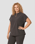 Women's Mandarin Dolman Top Charcoal - Scrubloop