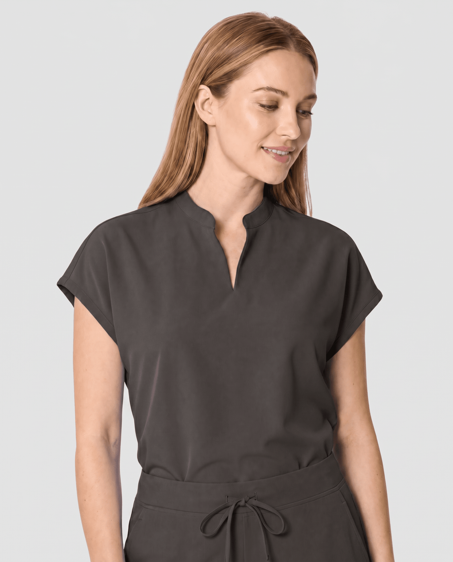 Women's Mandarin Dolman Top Charcoal - Scrubloop