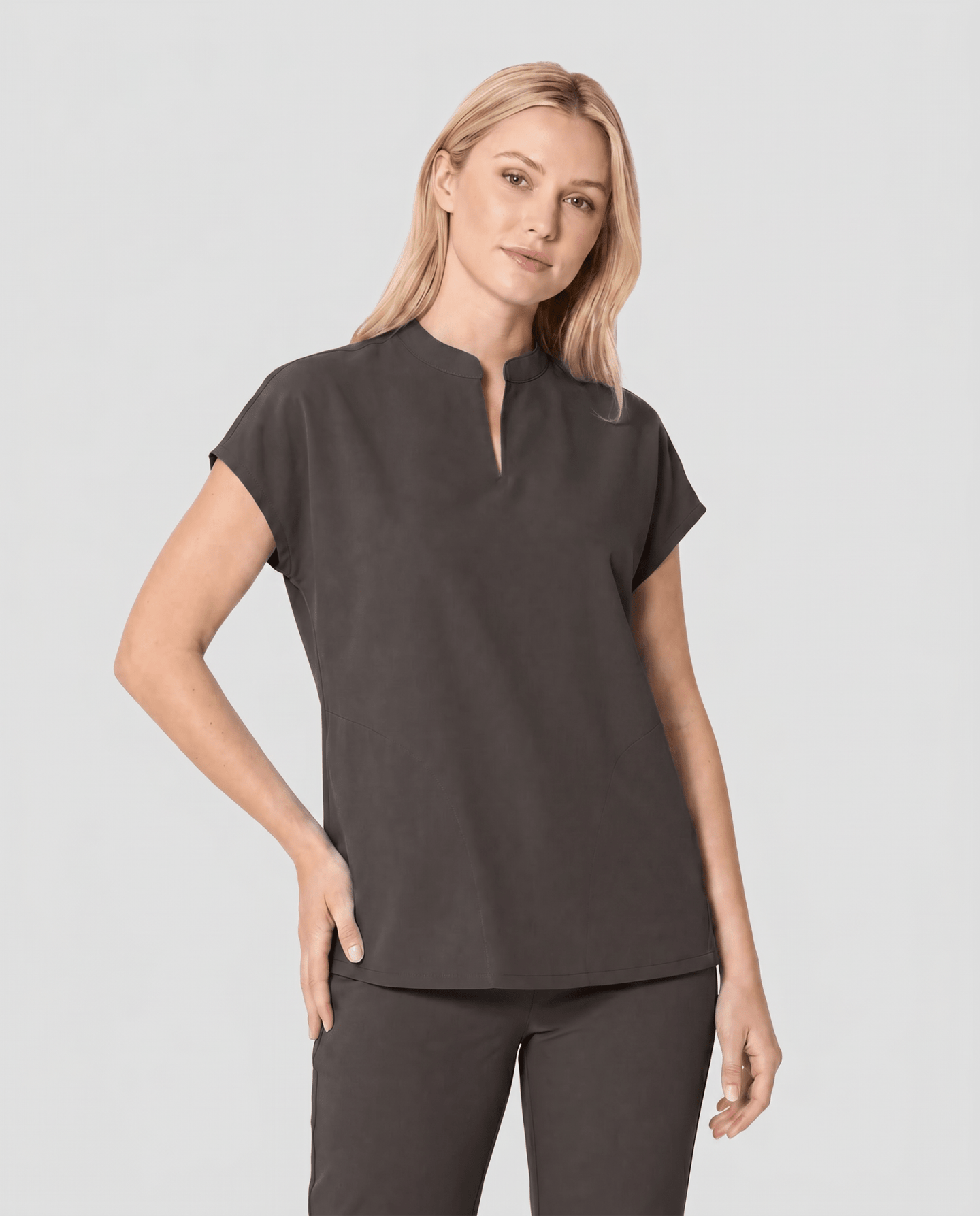 Women's Mandarin Dolman Top Charcoal - Scrubloop