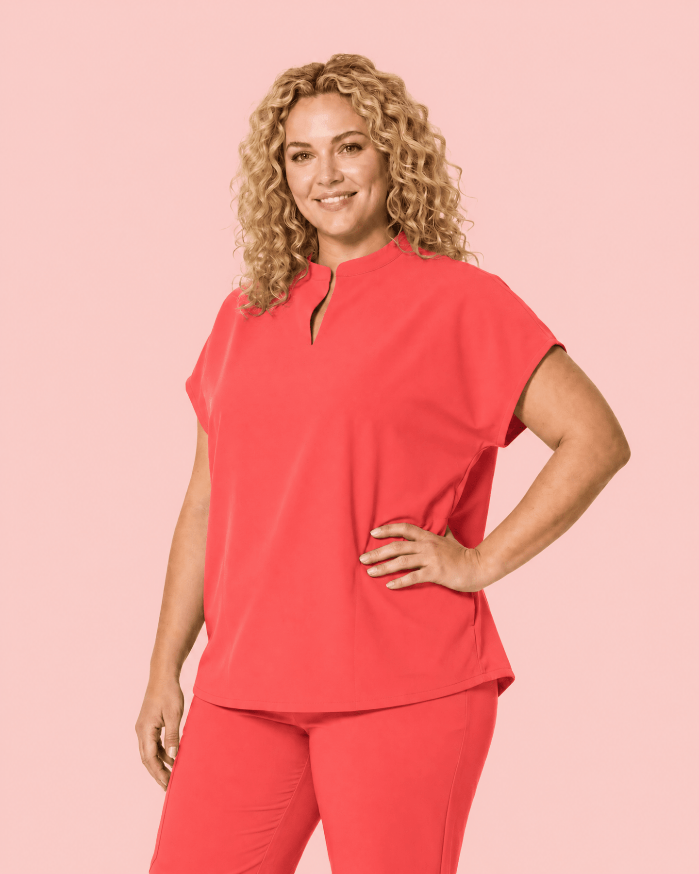 Women's Mandarin Dolman Top Coral - Scrubloop