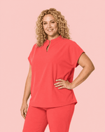 Women's Mandarin Dolman Top Coral - Scrubloop