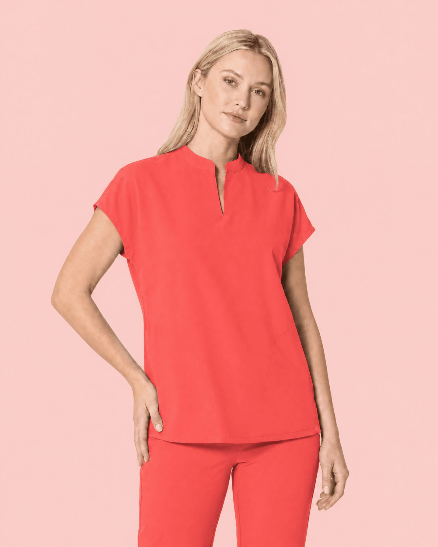 Women's Mandarin Dolman Top Coral - Scrubloop