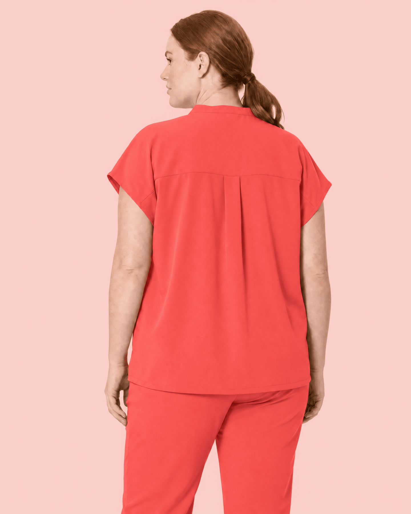 Women's Mandarin Dolman Top Coral - Scrubloop