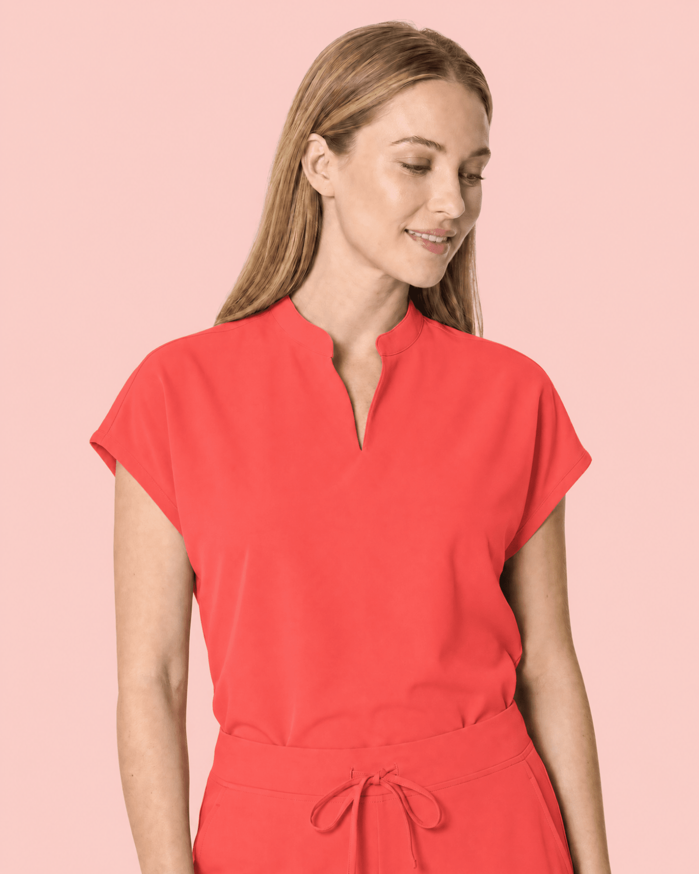 Women's Mandarin Dolman Top Coral - Scrubloop