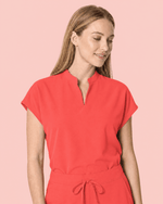 Women's Mandarin Dolman Top Coral - Scrubloop