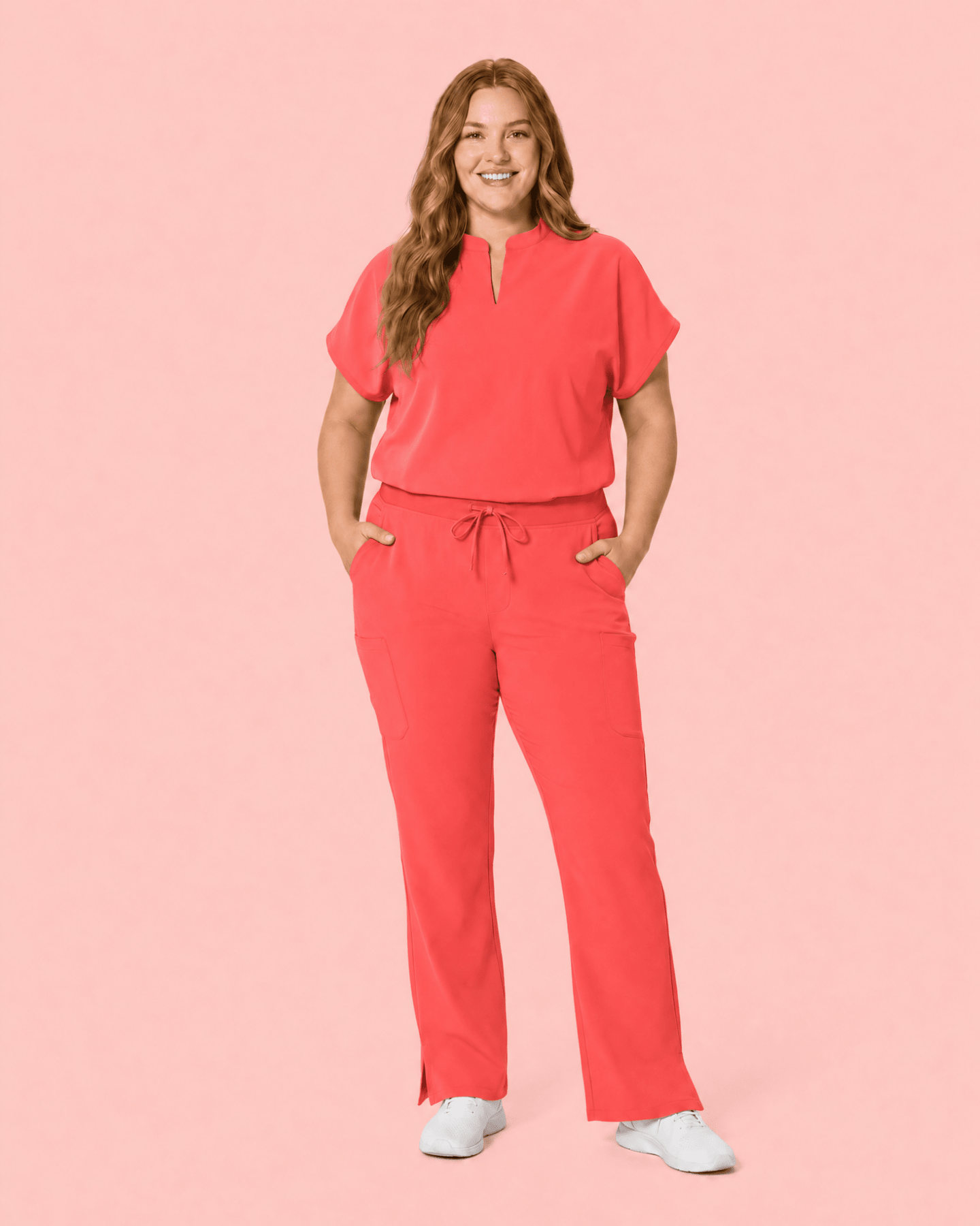Women's Mandarin Dolman Top Coral - Scrubloop