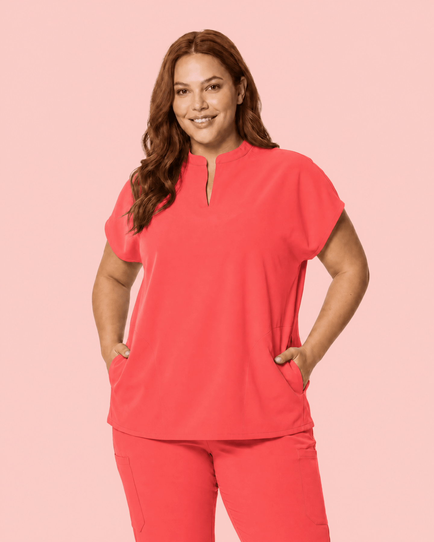 Women's Mandarin Dolman Top Coral - Scrubloop