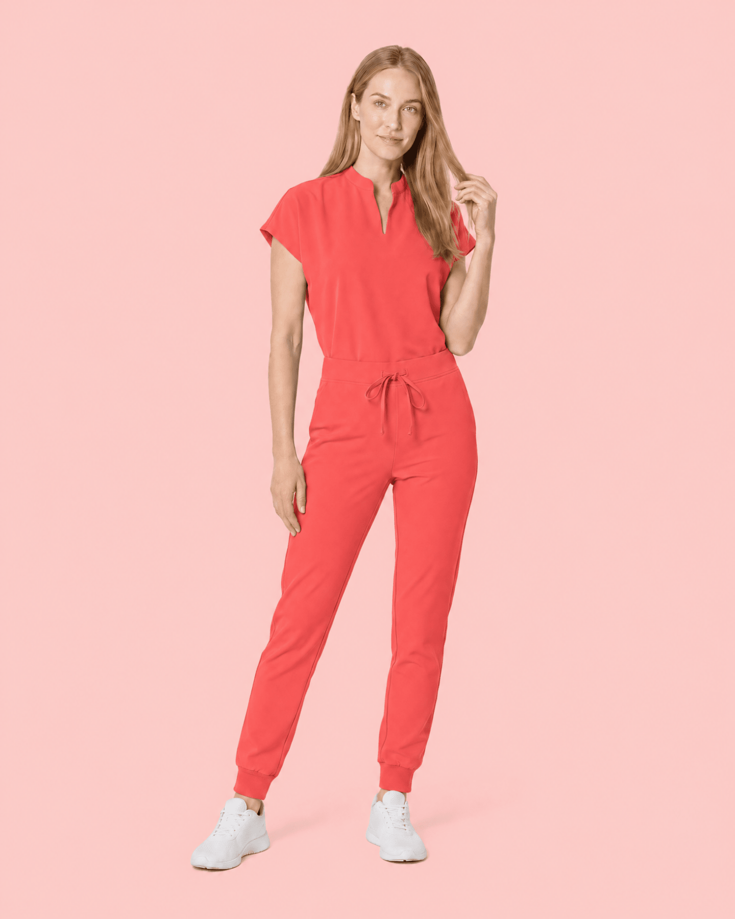 Women's Mandarin Dolman Top Coral - Scrubloop