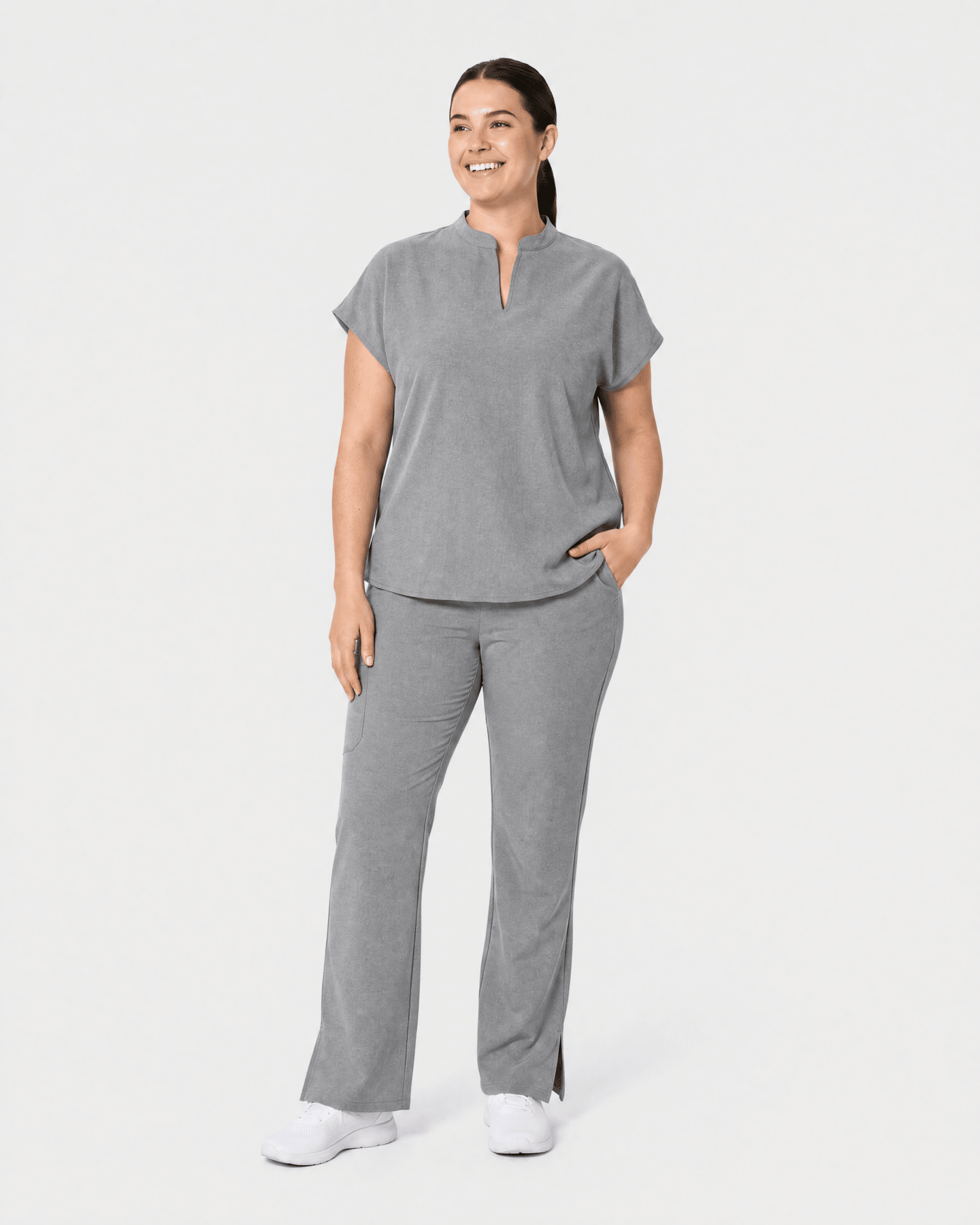 Women's Mandarin Dolman Top Heather Gray - Scrubloop