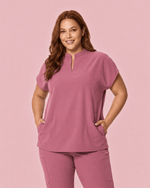 Women's Mandarin Dolman Top Mauve - Scrubloop