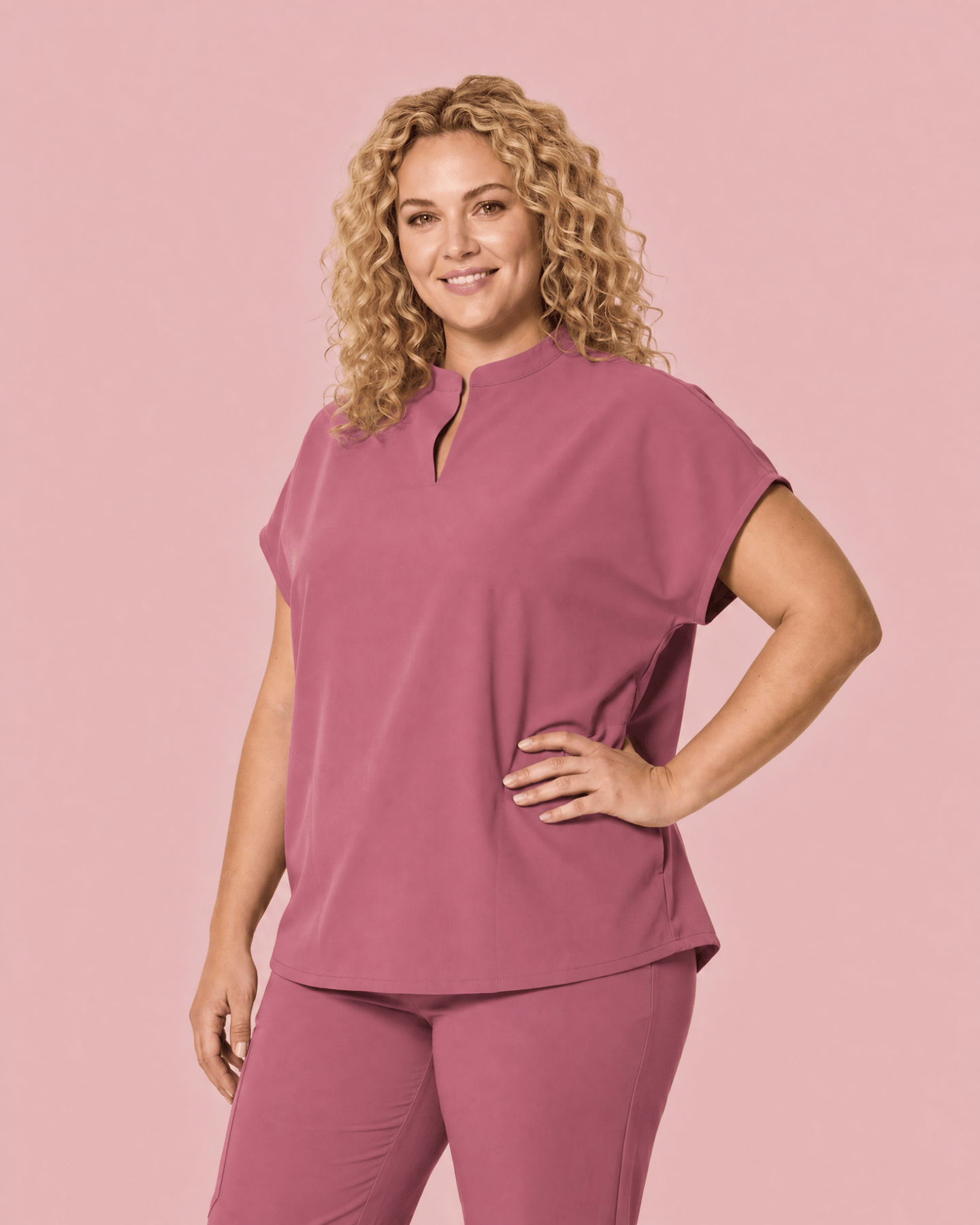 Women's Mandarin Dolman Top Mauve - Scrubloop