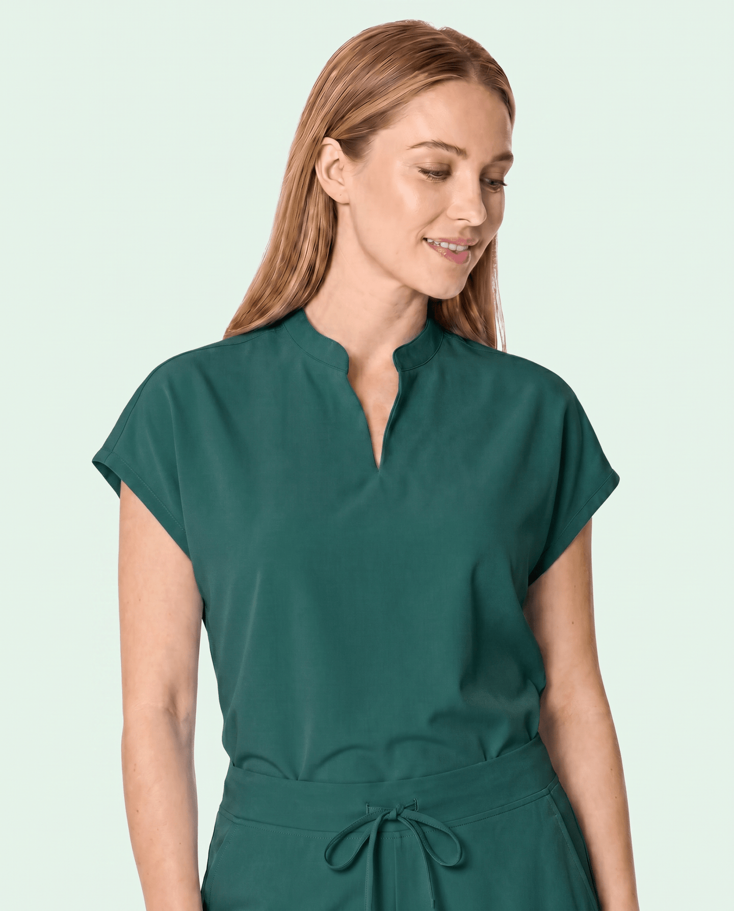 Women's Mandarin Dolman Top Midnight Green - Scrubloop