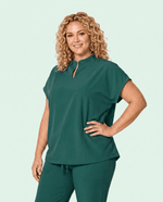 Women's Mandarin Dolman Top Midnight Green - Scrubloop