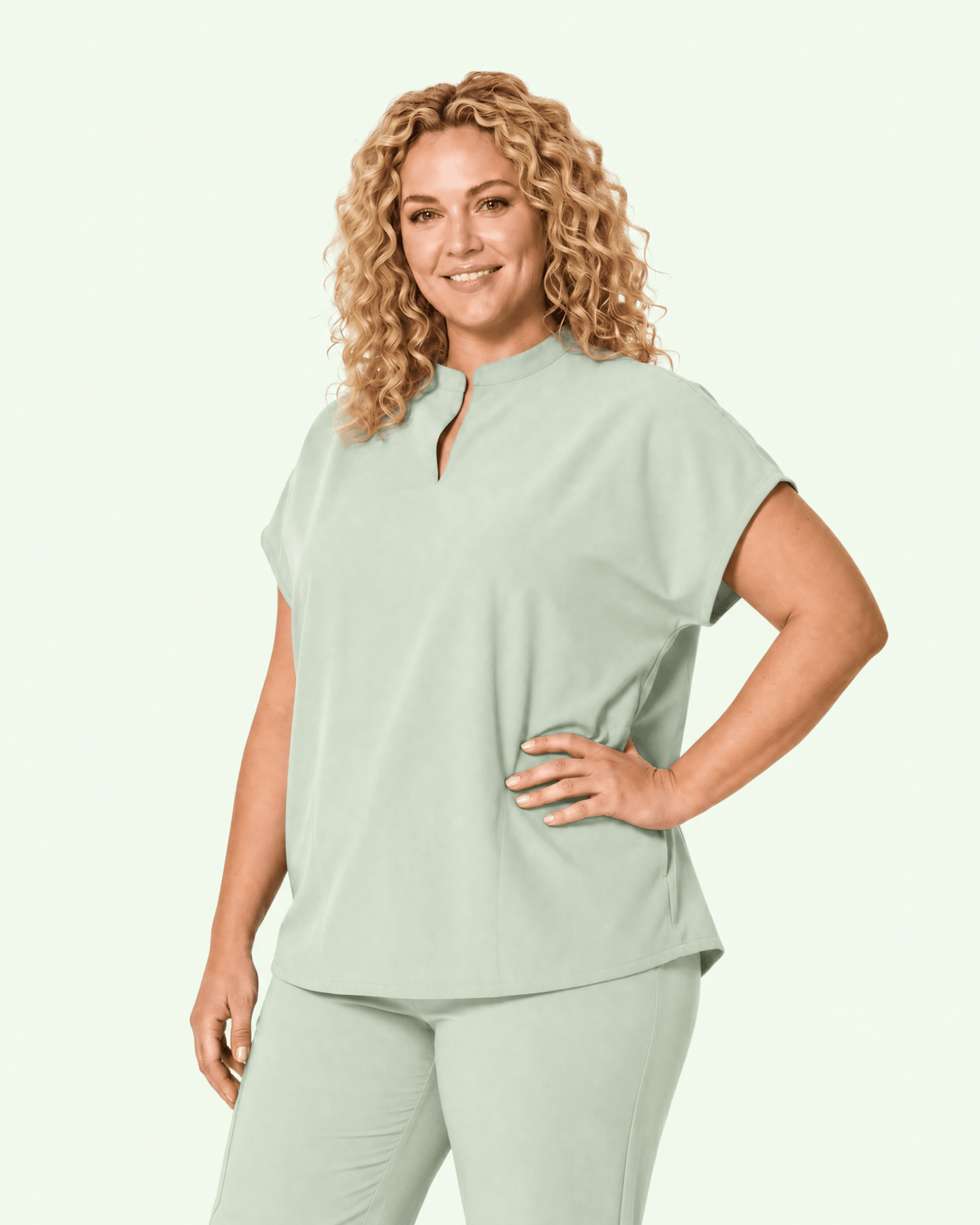 Women's Mandarin Dolman Top Mint - Scrubloop