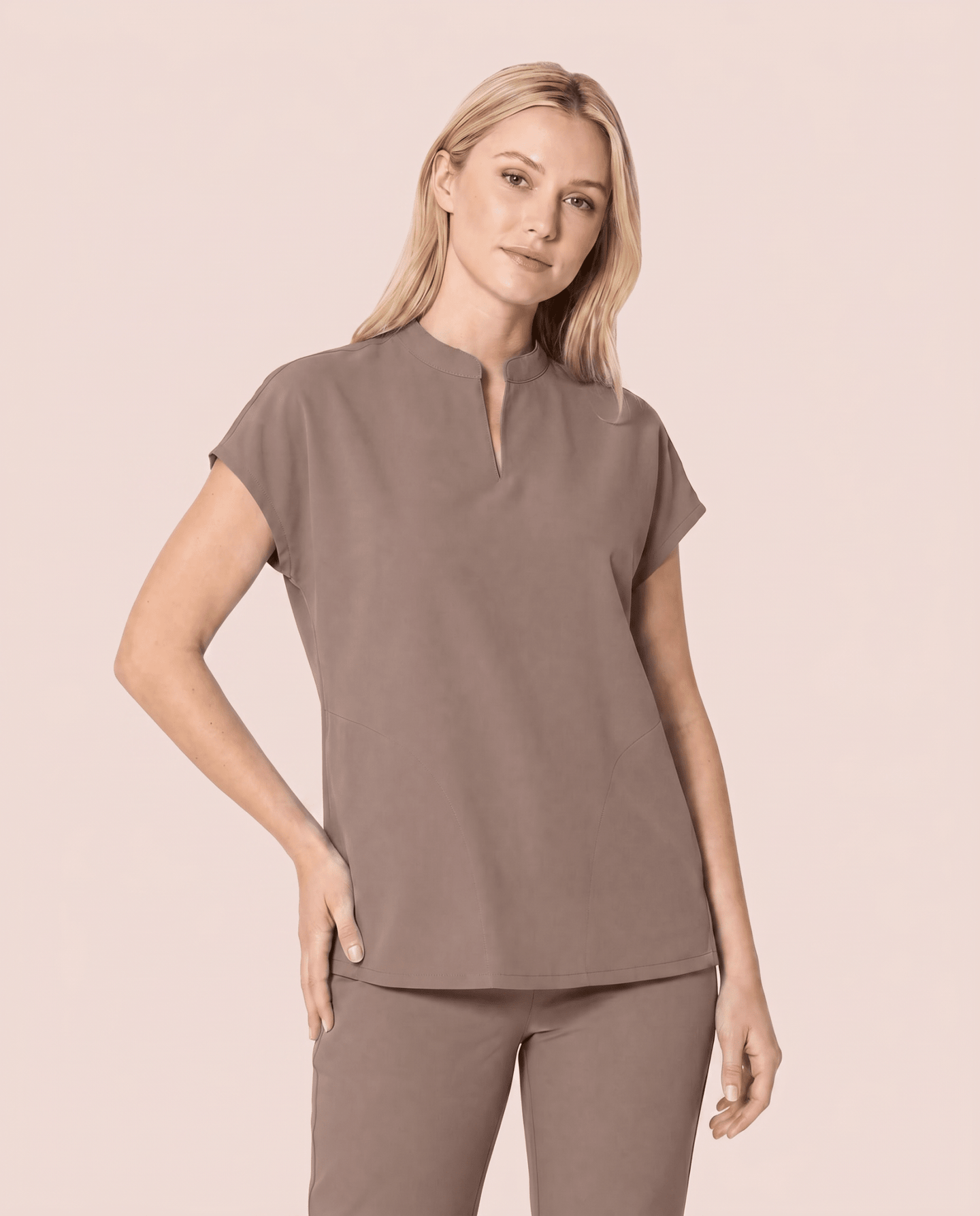 Women's Mandarin Dolman Top Mocha - Scrubloop