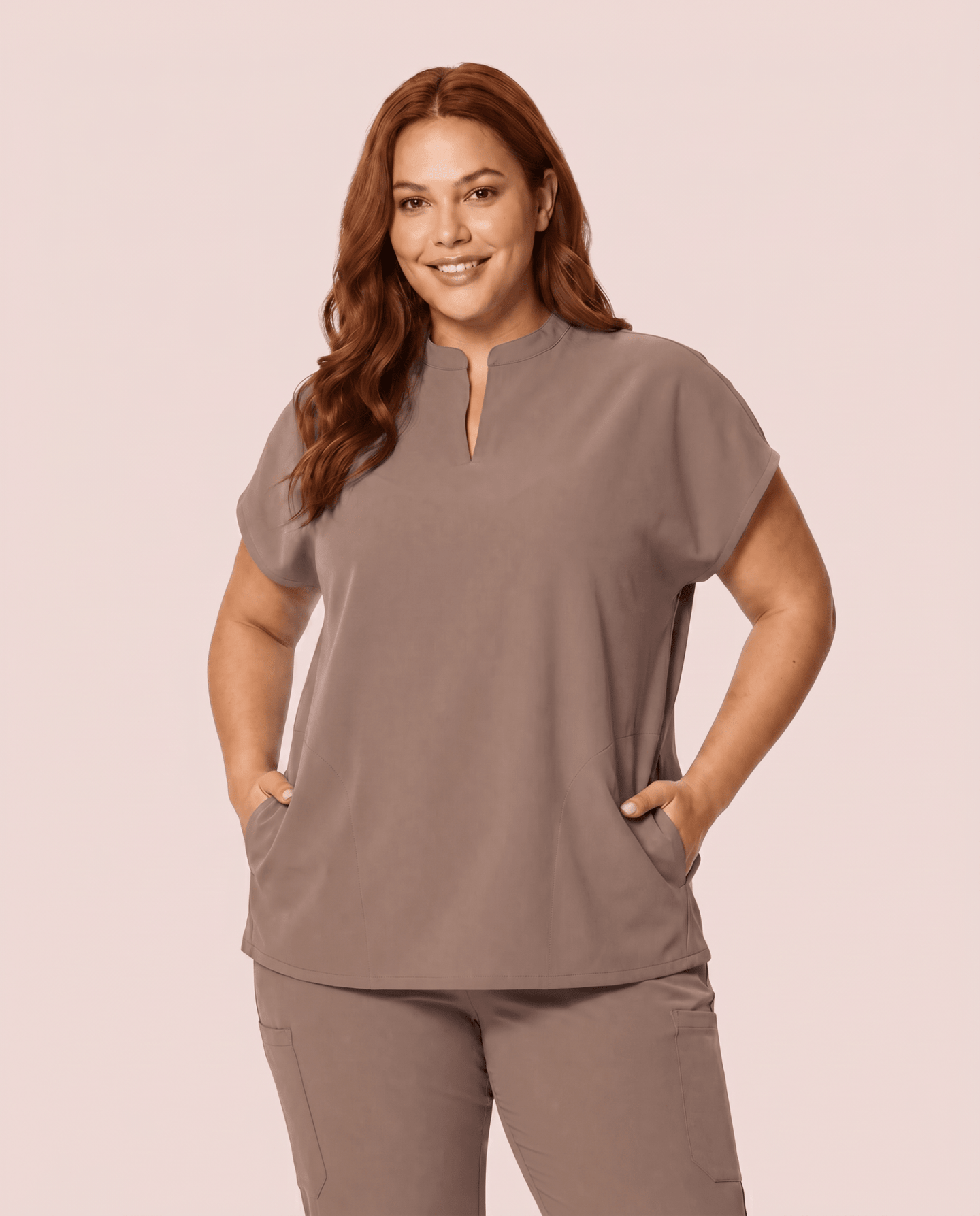 Women's Mandarin Dolman Top Mocha - Scrubloop
