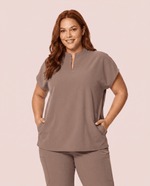 Women's Mandarin Dolman Top Mocha - Scrubloop