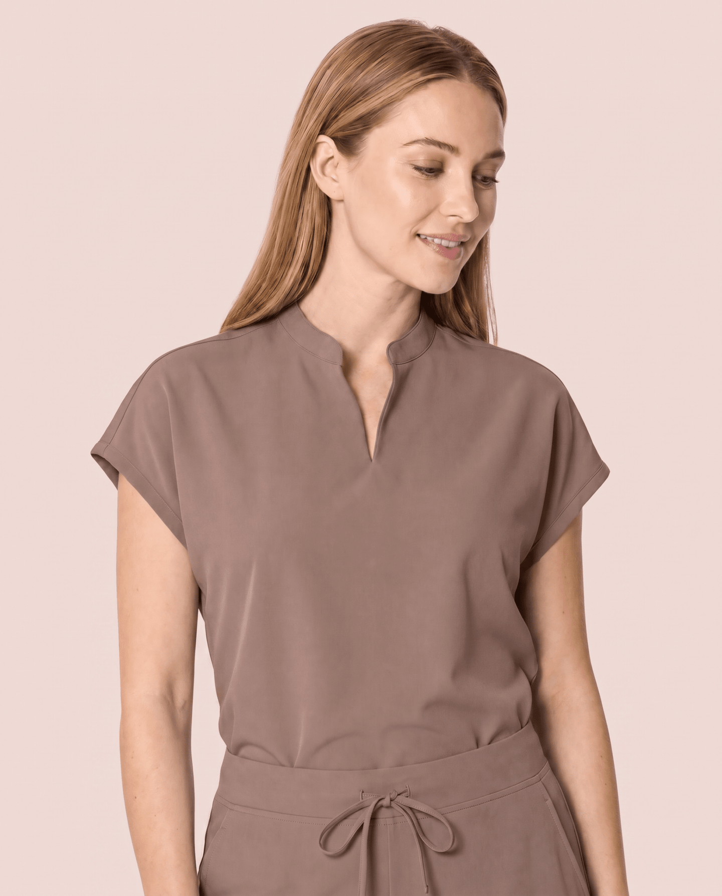 Women's Mandarin Dolman Top Mocha - Scrubloop