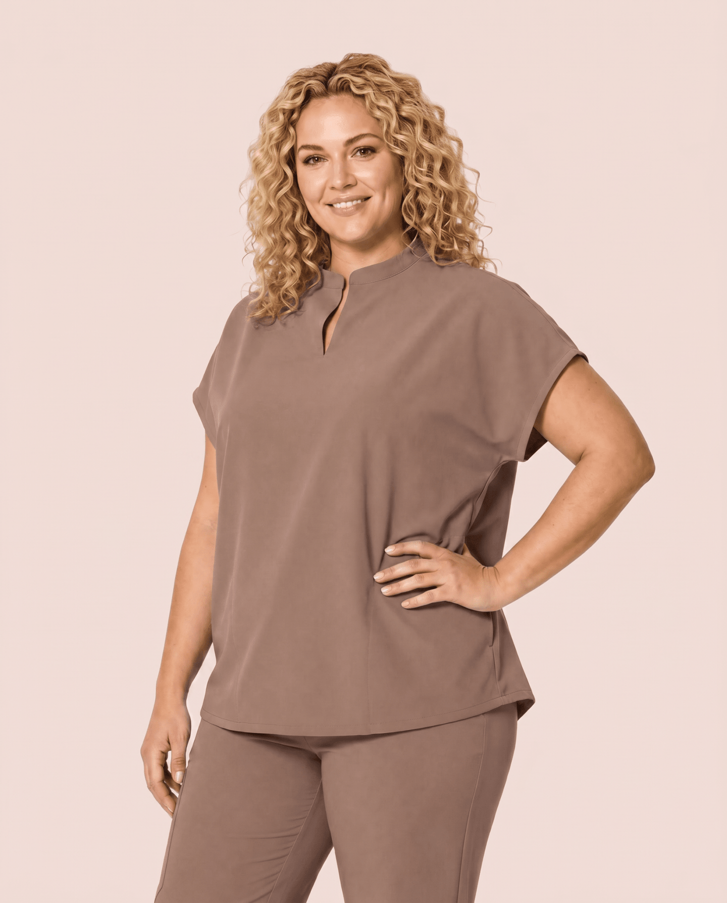 Women's Mandarin Dolman Top Mocha - Scrubloop