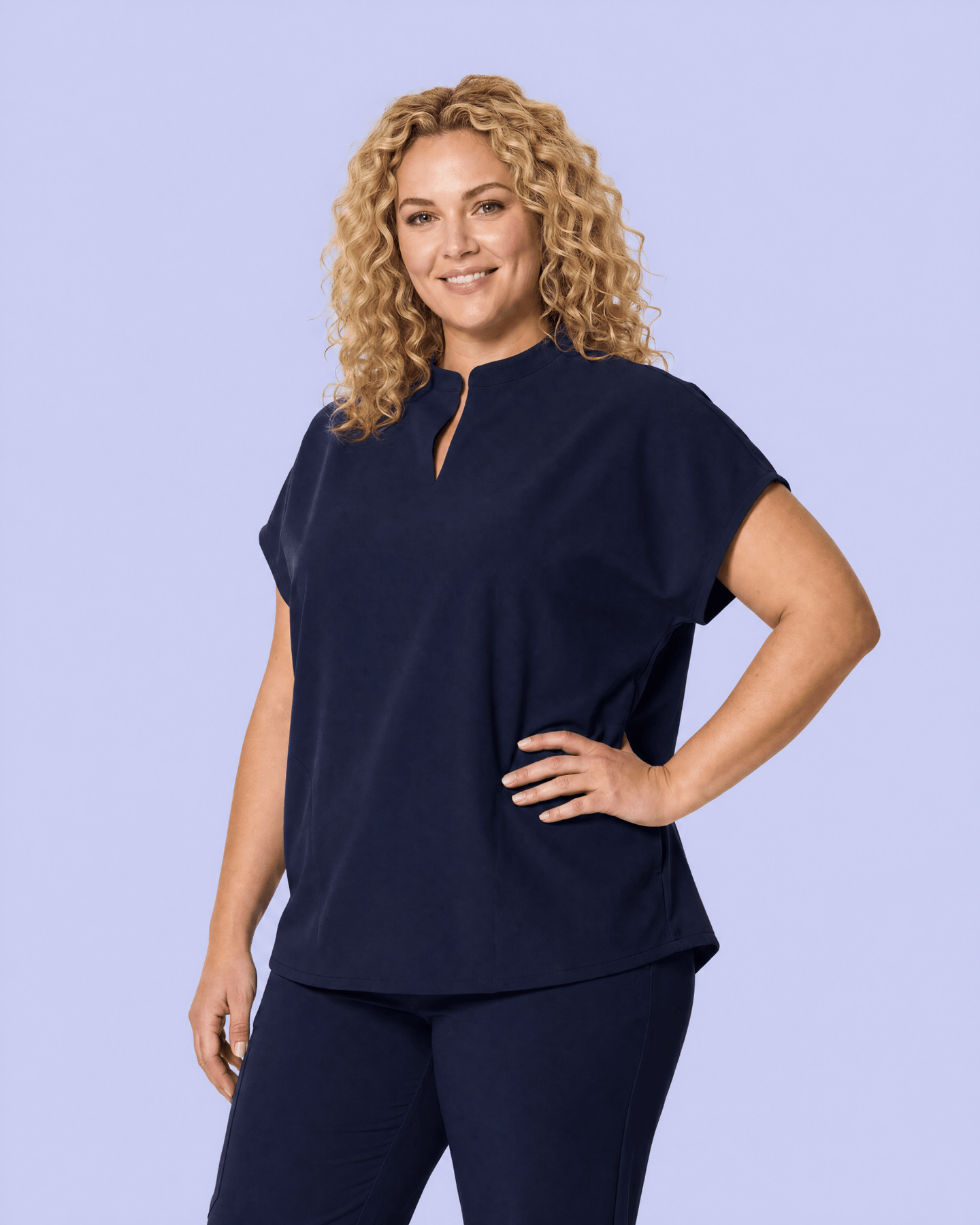 Women's Mandarin Dolman Top Navy - Scrubloop