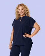 Women's Mandarin Dolman Top Navy - Scrubloop