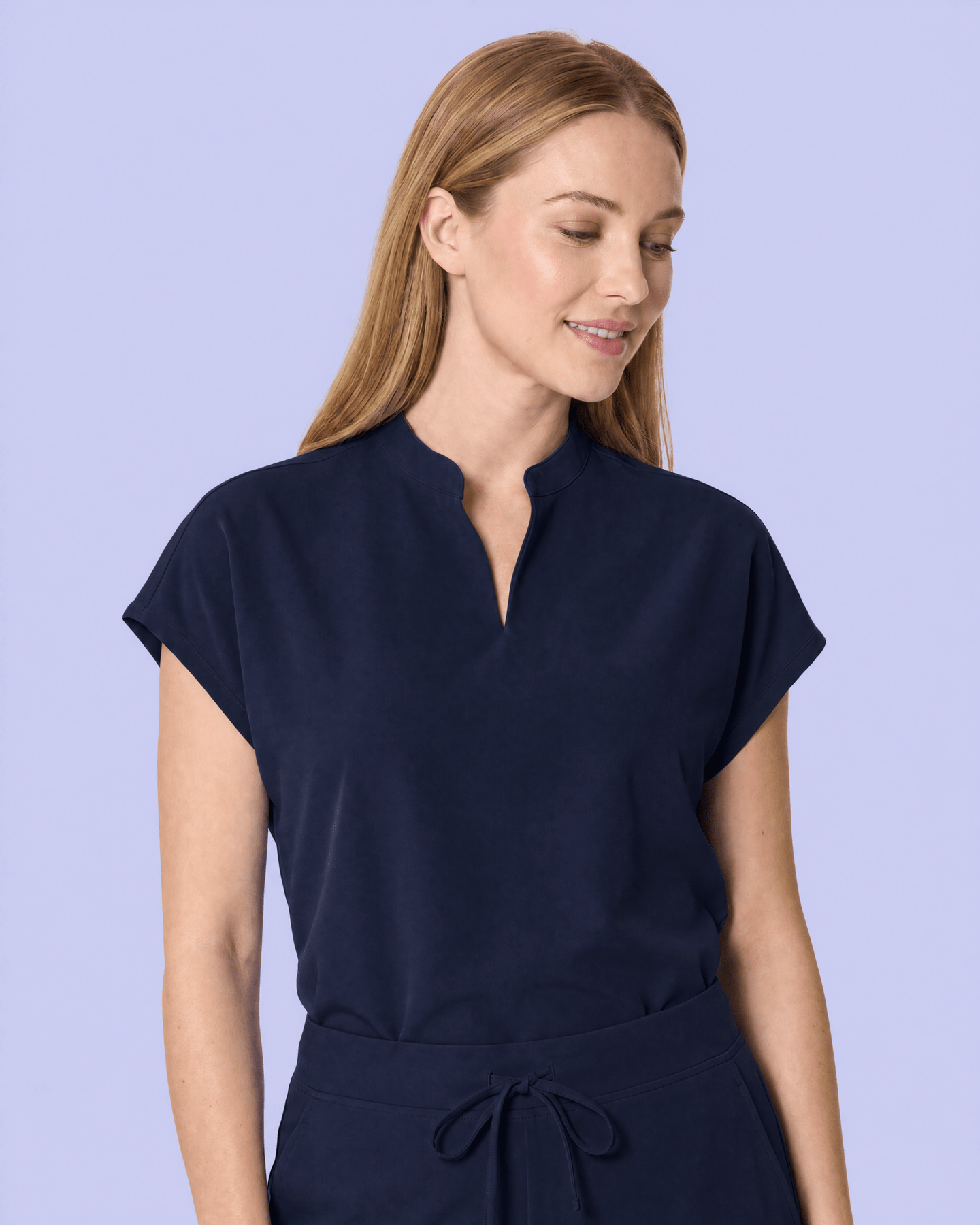 Women's Mandarin Dolman Top Navy - Scrubloop
